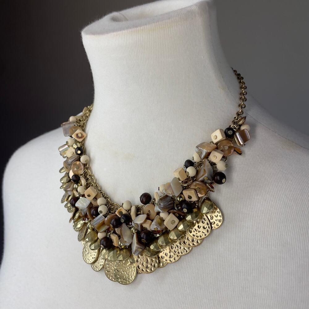 Hammered Medallion Beaded Statement Necklace y2k NWT